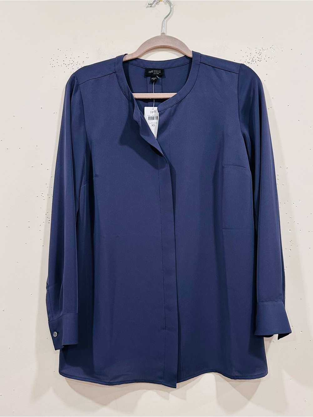 J. Jill Blouse Womens XS Blue Long Sleeve Split Neck Covered Placket Popover NWT